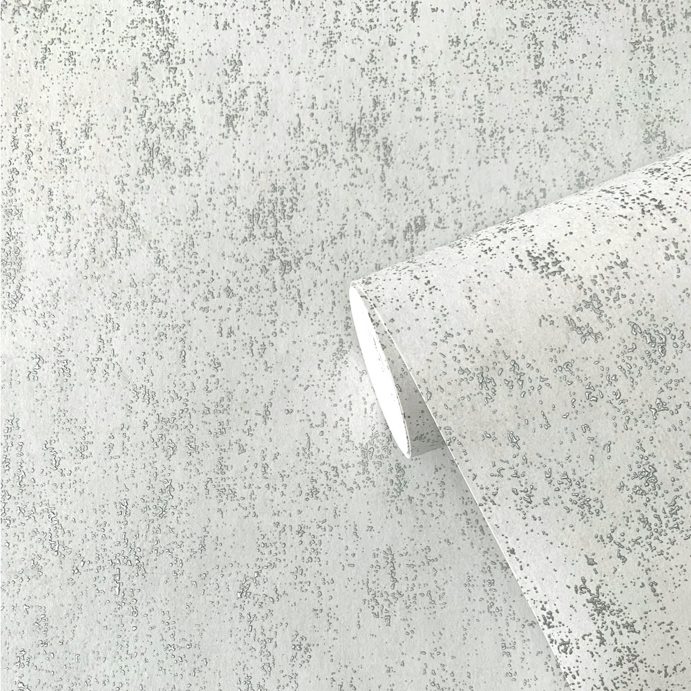 Close up shot of a roll of Mineral Plaster Wallpaper Metallic Silver and Grey