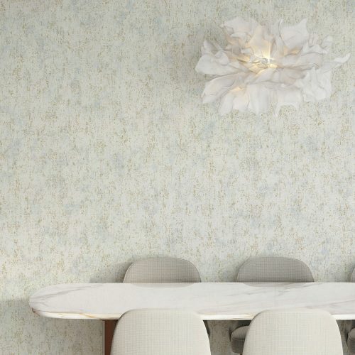 distressed-concrete-plaster-gold-white-wallpaper Dining Room with the distressed concrete plaster wallpaper in metallic gold and white
