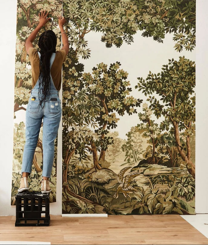 Find a Wallpaper Installer in South Africa - photo showing a wallapper Installer installing a tree wallpaper mural