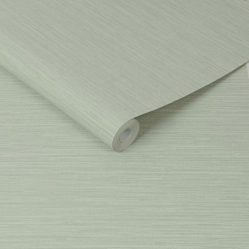 sage-grasscloth-wallpaper-non-woven Roll of sage green grasscloth textured wallpaper slightly unrolled withy the same wallpaper as the backdrop