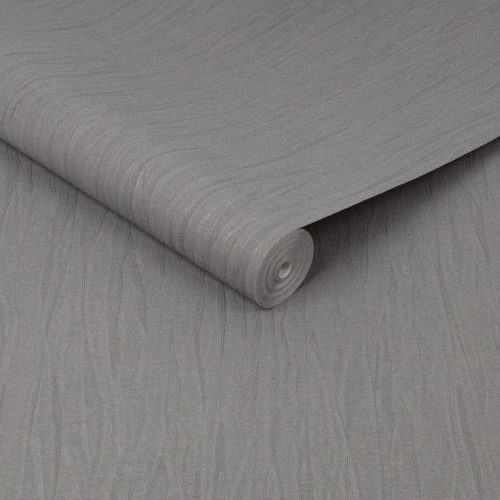 warm-grey-folded-silk-wallpaper Roll of warm grey folded silk wallpaper with metallic flecks, slightly unrolled