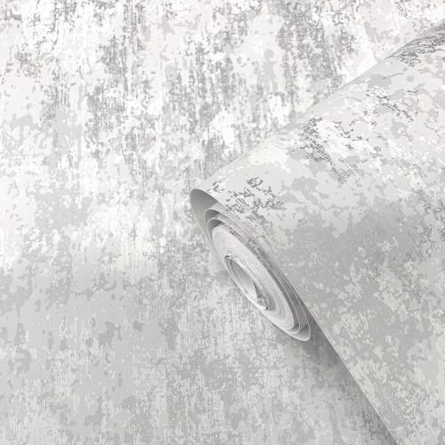 Distressed-Plaster-Wallpaper-Grey-Silver Roll of distressed plaster wallpaper silver grey, slightly unrolled