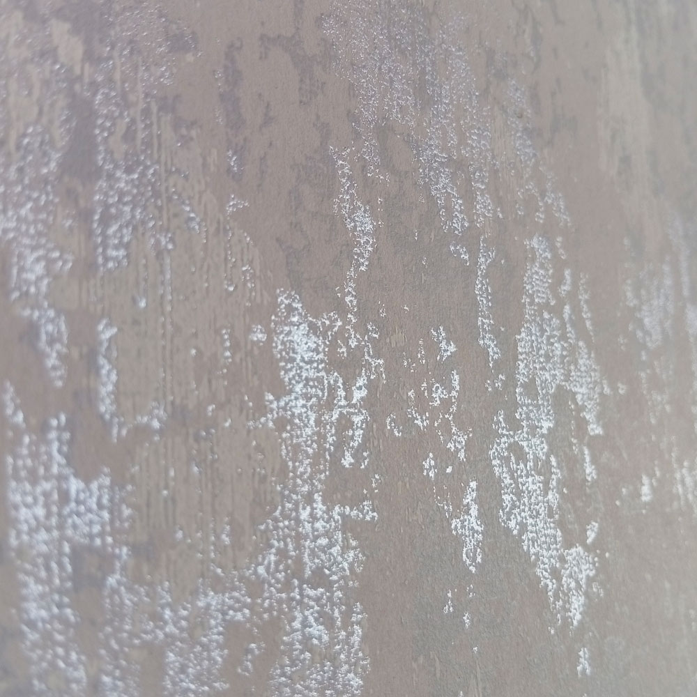 La Muur close-up photo of the silver concrete effect wallpaper grey with the light catching subtle shimmer