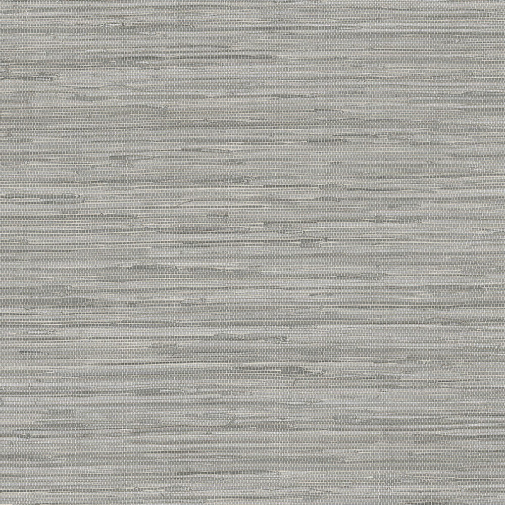 Detail photo of the textured faux grasscloth wallpaper grey showing layered grey tones, with embossed fibre detailing