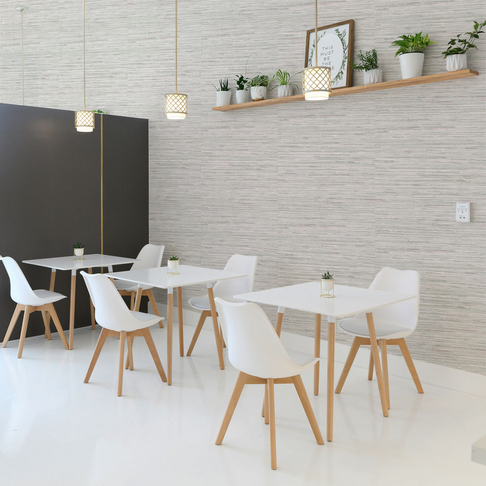 Restaurant with whitewashed textured grasscloth wallpaper